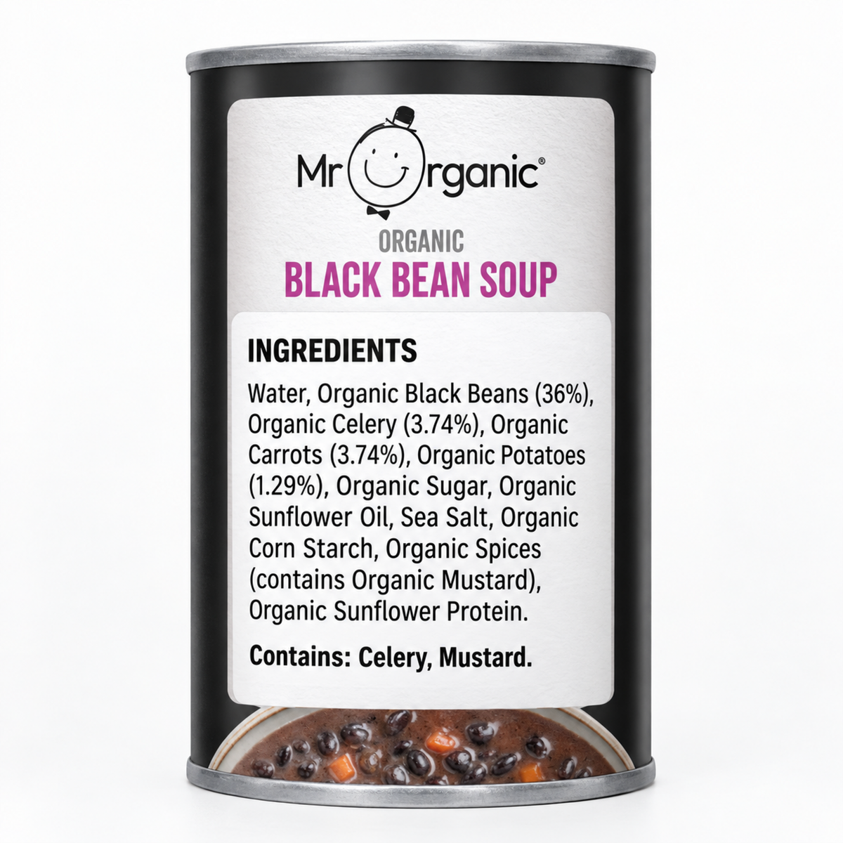 Mr Organic Black Bean & Vegetable Soup - ingredients label