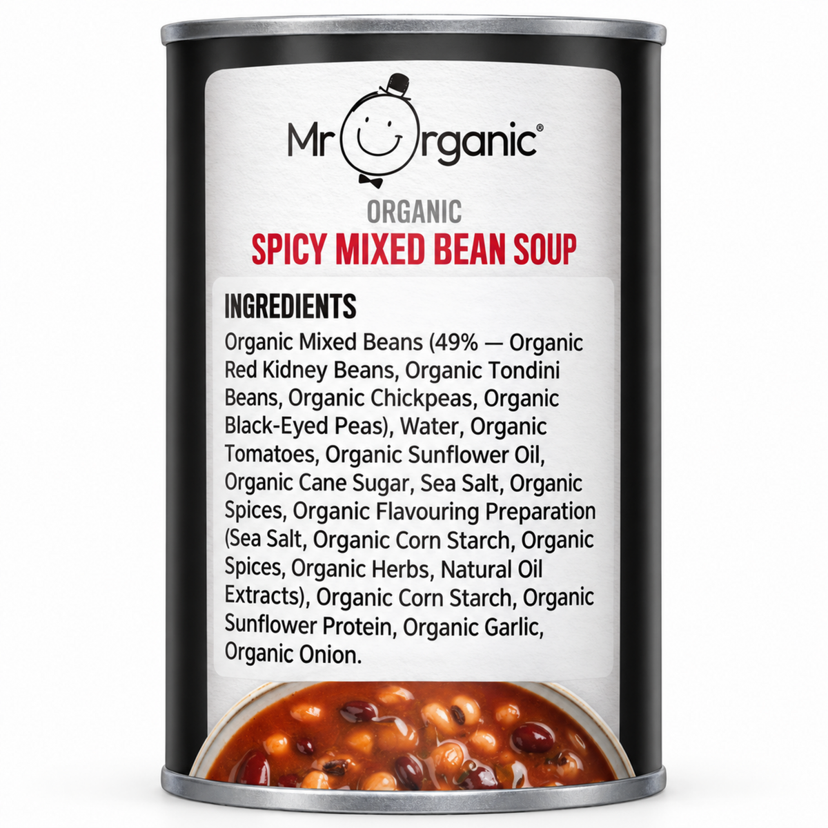 Mr Organic Spicy Mixed Bean Soup - ingredients label