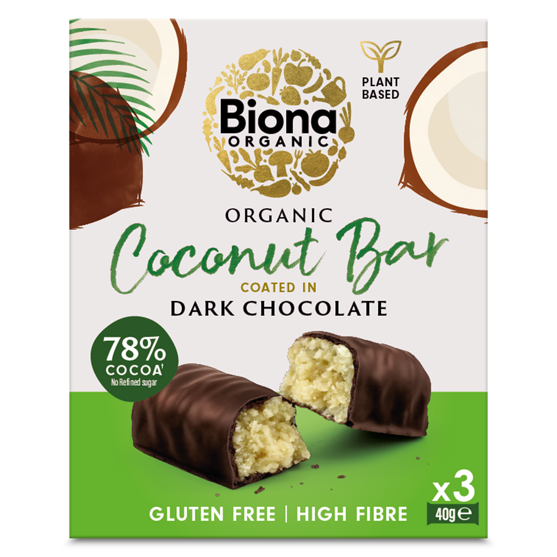 Biona Dark Chocolate Coconut Bar - 3 x 40G (Org)