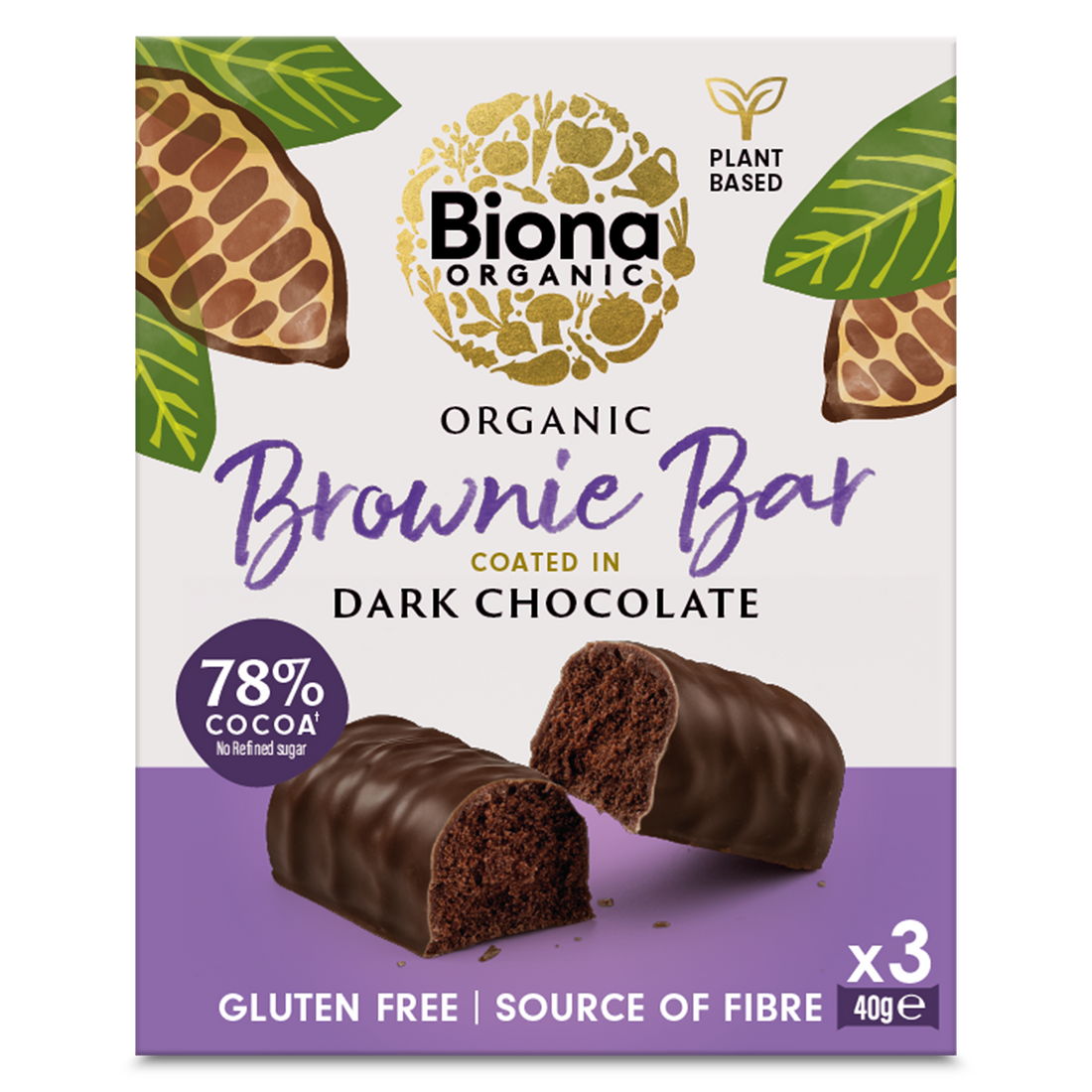 Biona Dark Chocolate Brownie Bar - 3 x 40G (Org)