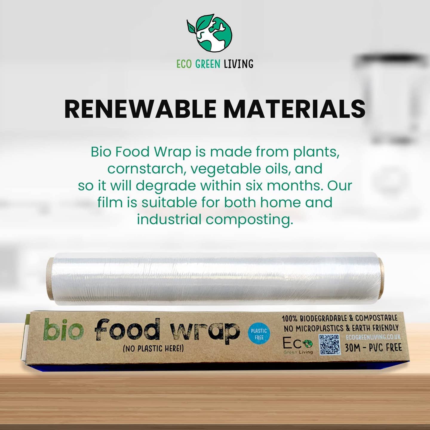Eco Green Living Compostable Cling Film - 1 Roll x 30M