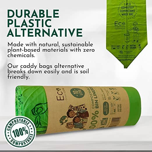Eco Green Living Compostable Waste Bags 60L - 1 Roll of 10 Bags