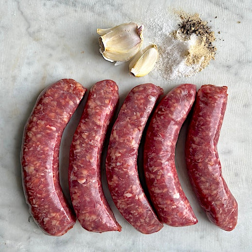 Peelham Farm Frozen Pasture-For-Life Beef and Garlic Sausages (Gluten-Free) (Org)