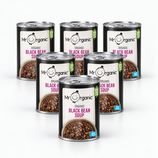 Mr Organic Black Bean & Vegetable Soup - Case of 6 x 400G - hero shot (pyramid stack, 2080x2080)