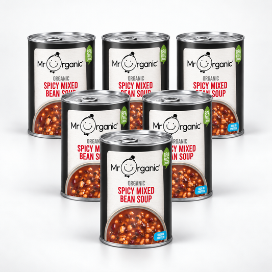 Mr Organic Spicy Mixed Bean Soup - Case of 6 x 400G - hero shot (pyramid stack, 2080x2080)