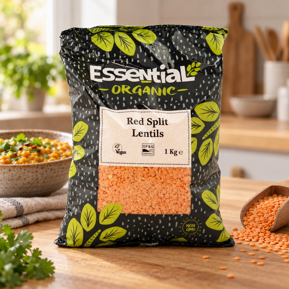 Essential Red Split Lentils 1KG - lifestyle shot