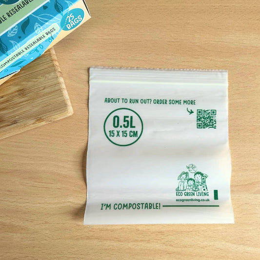Eco Green Living Compostable Resealable Bags Small 0.5L - 15 Bags