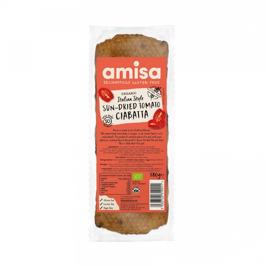 Amisa Gluten Free Sun-Dried Tomato Ciabatta - Case of 9 x 180G (Org)