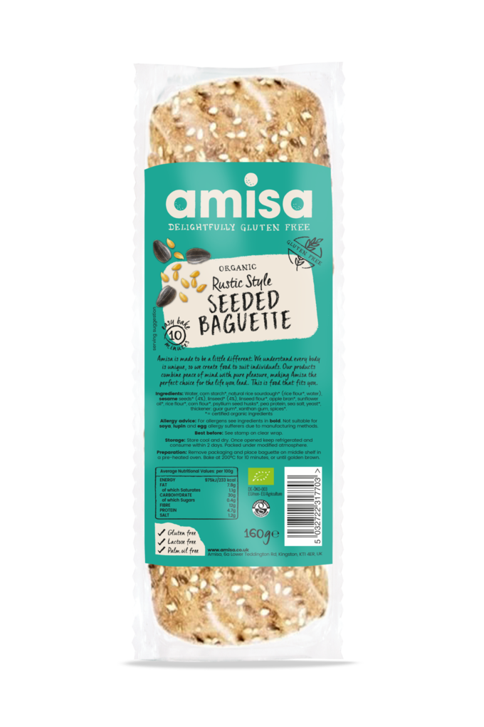 Amisa Gluten Free Rustic Style Seeded Baguette - Case of 9 x 160G (Org)