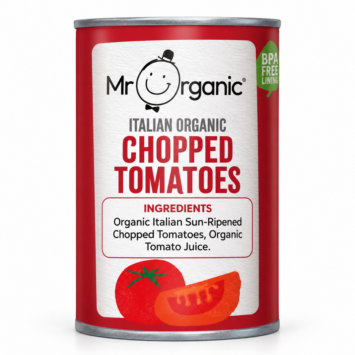Mr Organic Chopped Tomato - ingredients label