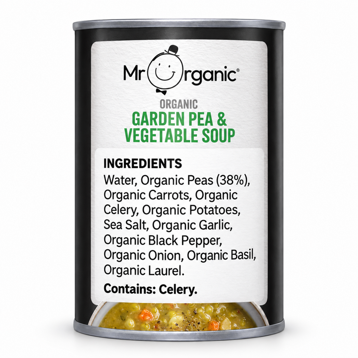 Mr Organic Garden Pea & Vegetable Soup - ingredients label