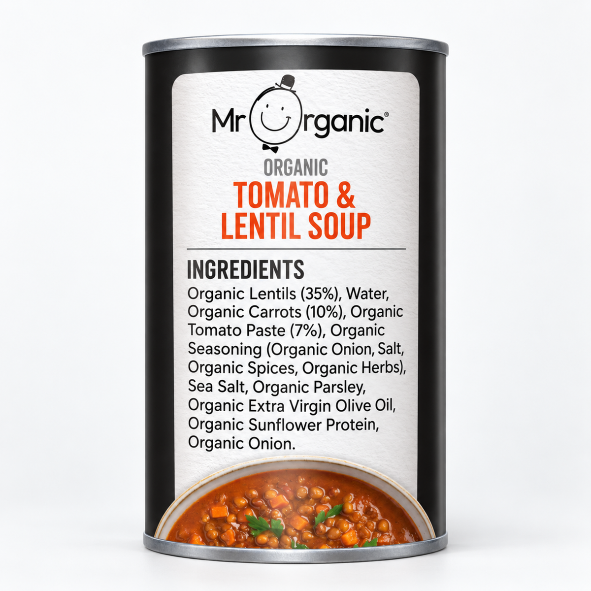 Mr Organic Tomato & Lentil Soup - ingredients label