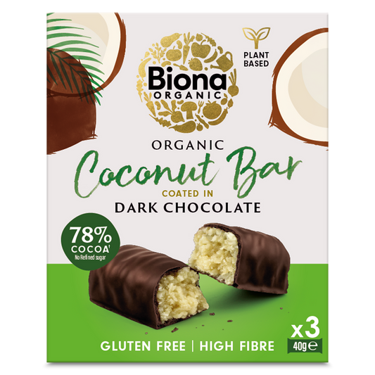Biona Dark Chocolate Coconut Bar - 3 x 40G (Org)