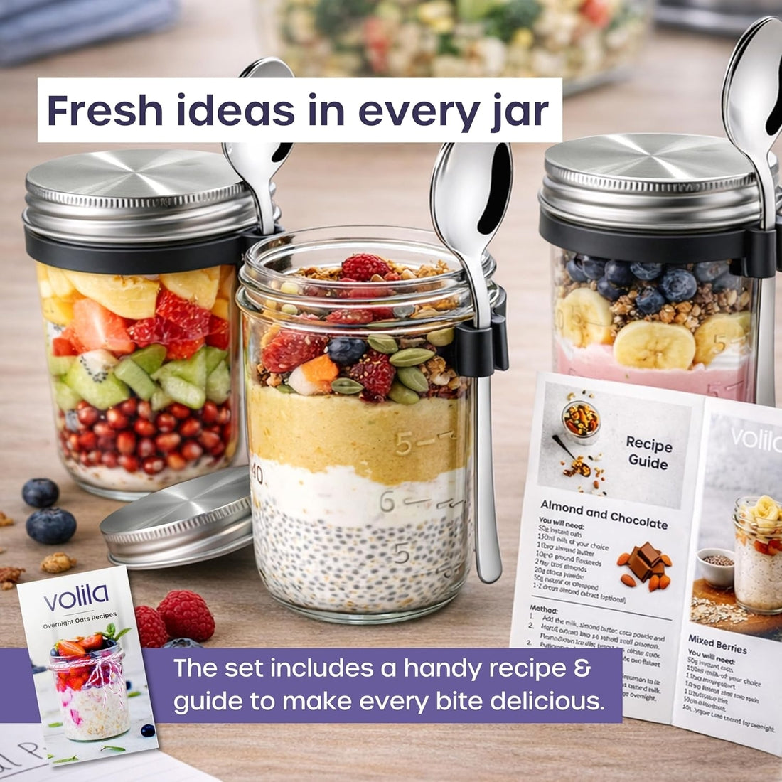 Volila Overnight Oat Jars with Lids - 350ML - Box of 2