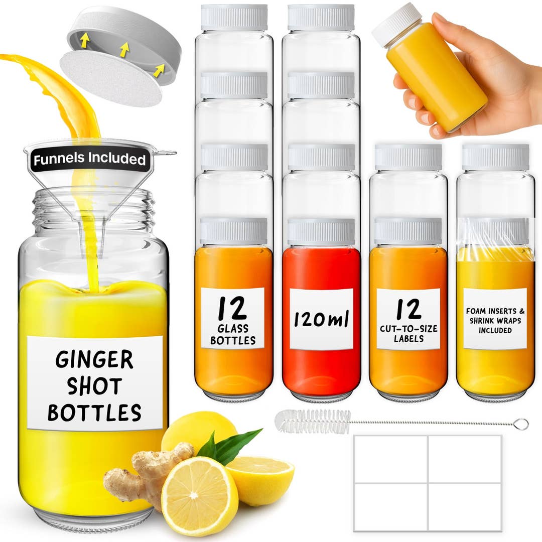 Volila Glass Shot Bottles with Lids - 120ML - Box of 12