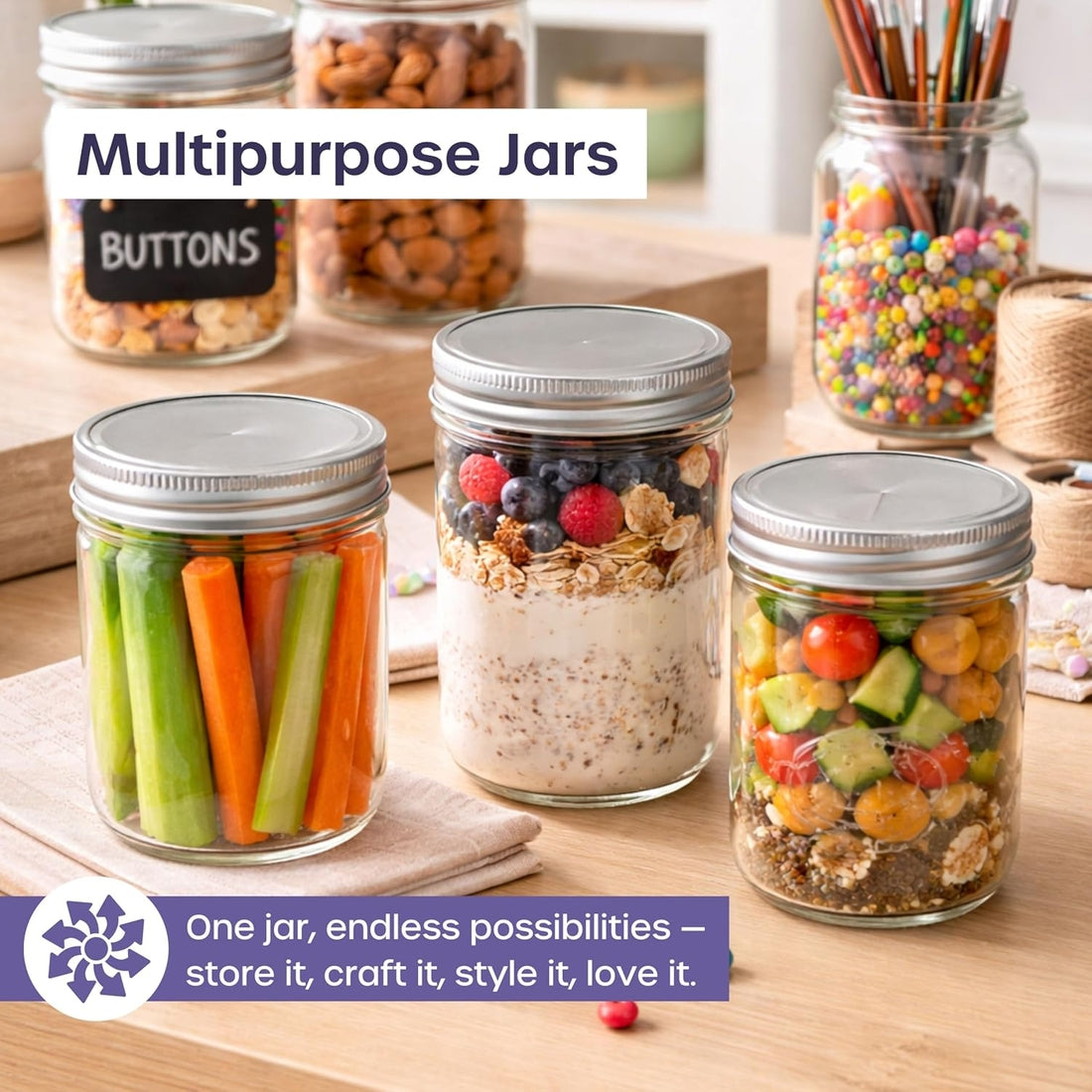 Volila Overnight Oat Jars with Lids - 350ML - Box of 2