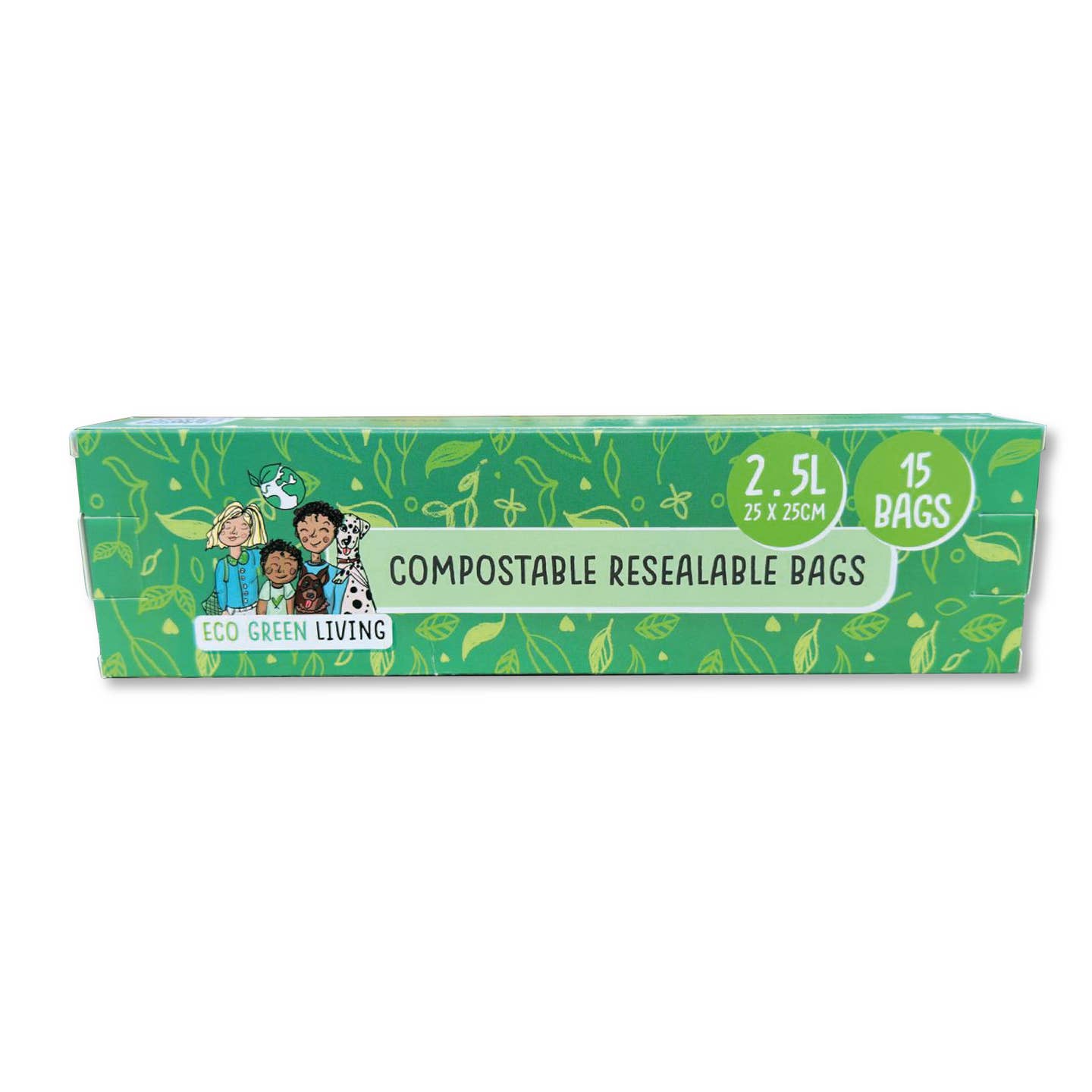 Eco Green Living Compostable Resealable Bags Large 2.5L - 15 Bags