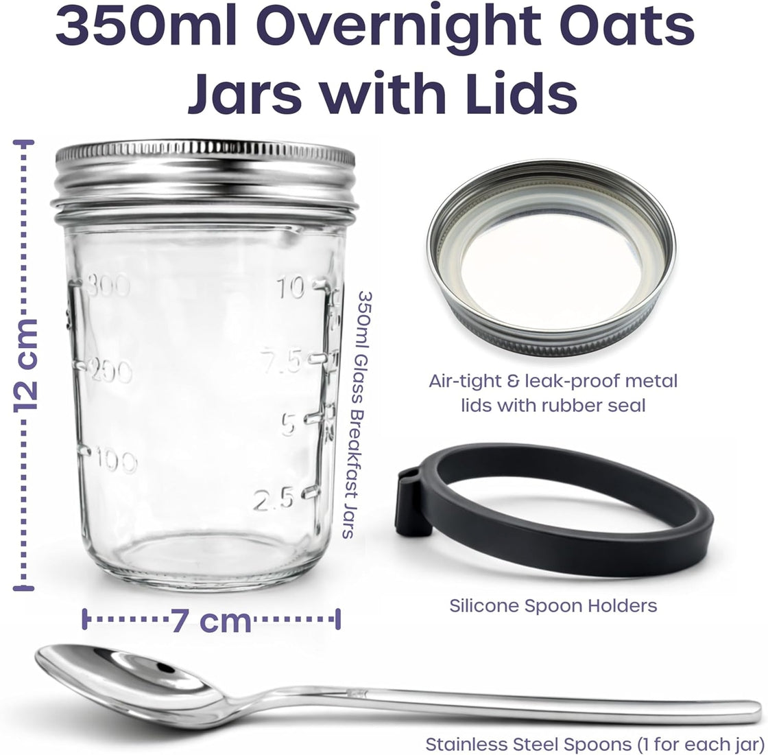 Volila Overnight Oat Jars with Lids - 350ML - Box of 2