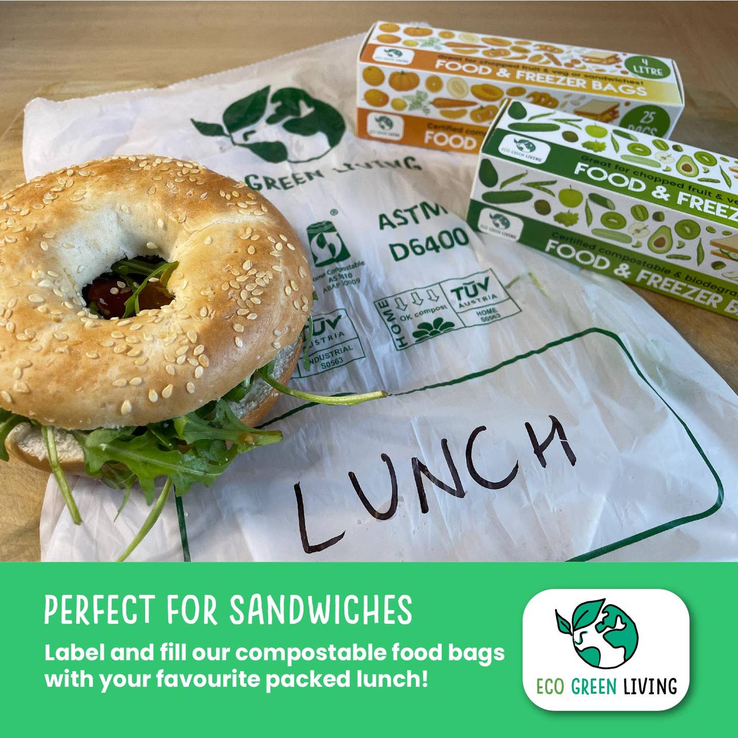 Eco Green Living Certified Compostable Food & Freezer Bags 4L - 25 Bags