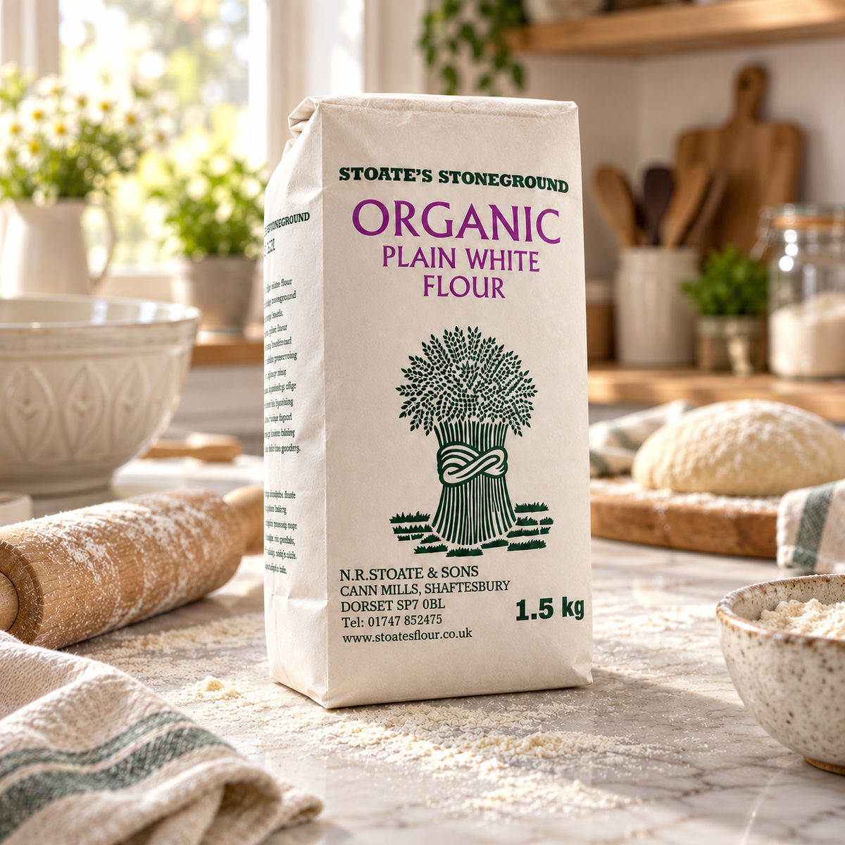 Stoate's Stoneground Organic Plain White Flour - lifestyle shot