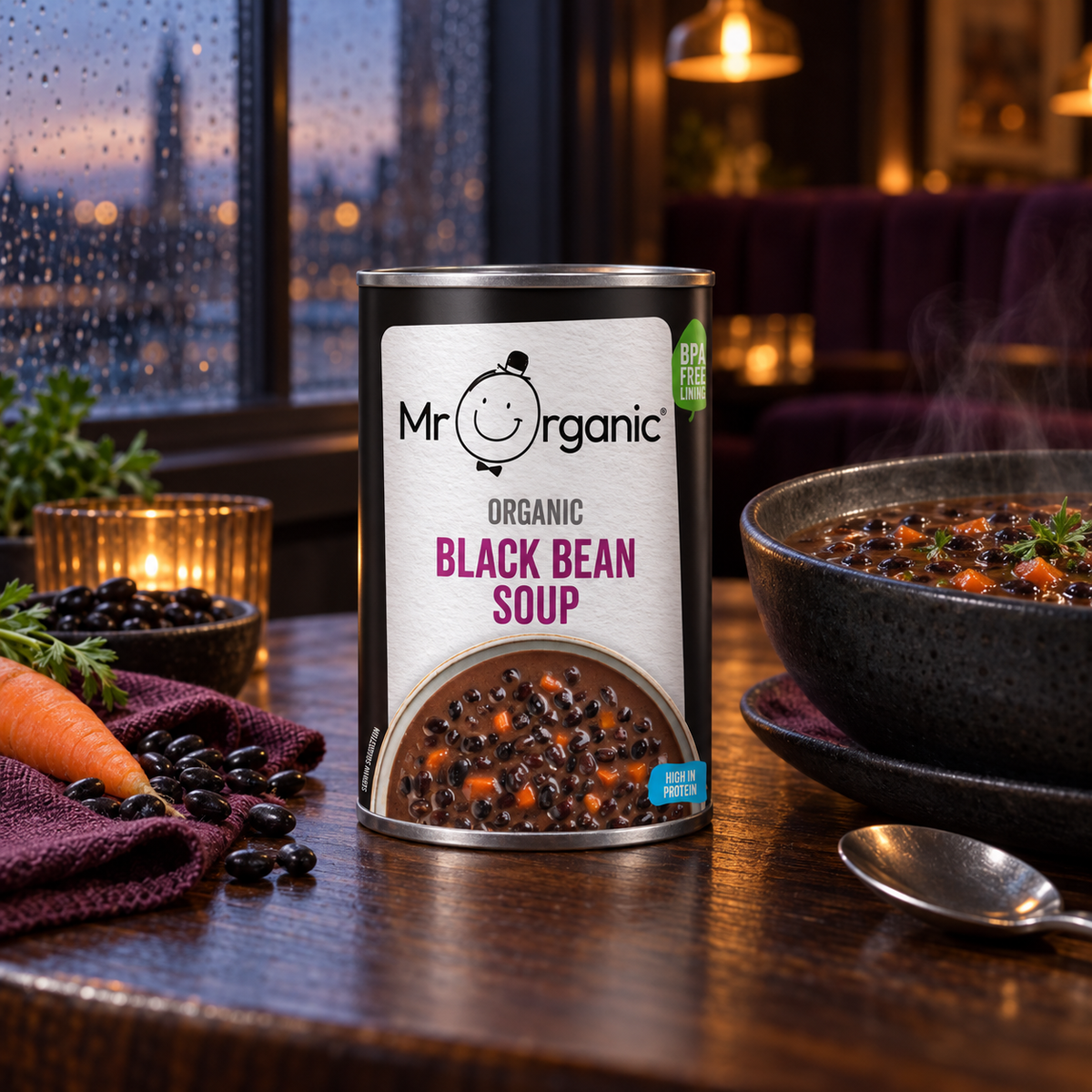 Mr Organic Black Bean & Vegetable Soup - lifestyle shot