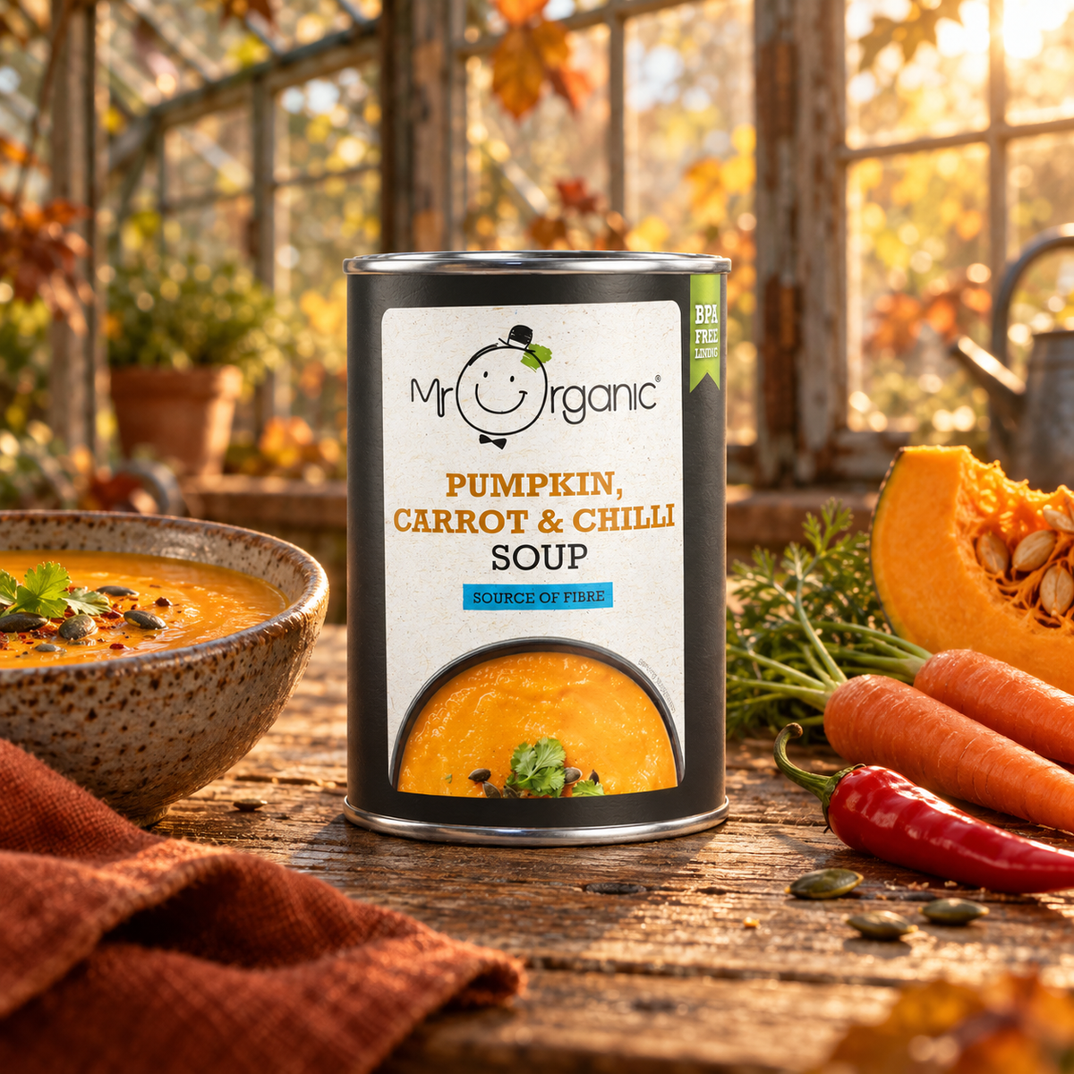 Mr Organic Pumpkin, Carrot & Chilli Soup - lifestyle shot