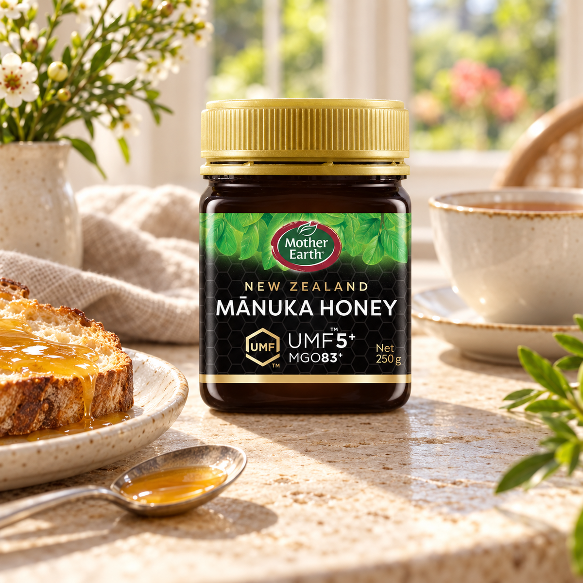 Mother Earth Manuka Honey UMF5 250G - lifestyle shot