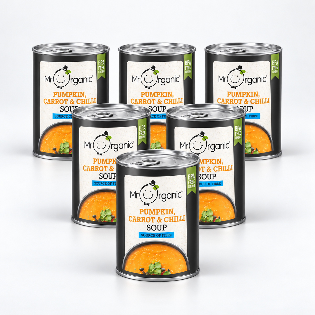 Mr Organic Pumpkin, Carrot & Chilli Soup - Case of 6 x 400G - hero shot (pyramid stack, 2080x2080)