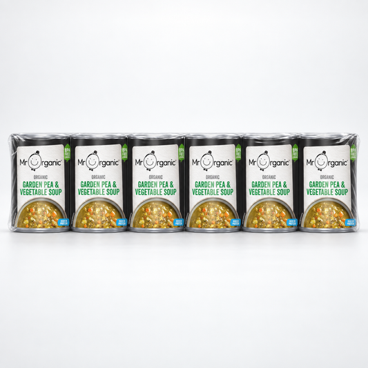 Mr Organic Garden Pea & Vegetable Soup - Case of 6 x 400G - case shot (single row of 6, 2080x2080)