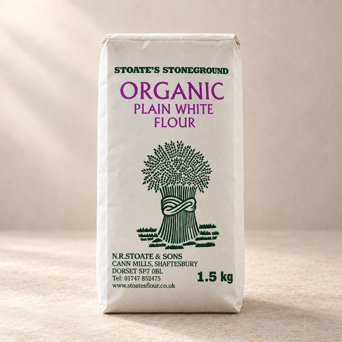 Stoate's Stoneground Organic Plain White Flour 1.5KG - hero product shot