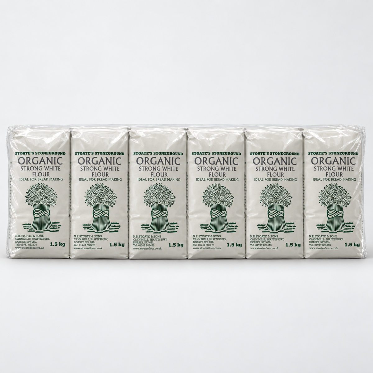 Stoate's Strong White Flour - Pack of 6 x 1.5KG - case shot (single row of 6, 2080x2080)