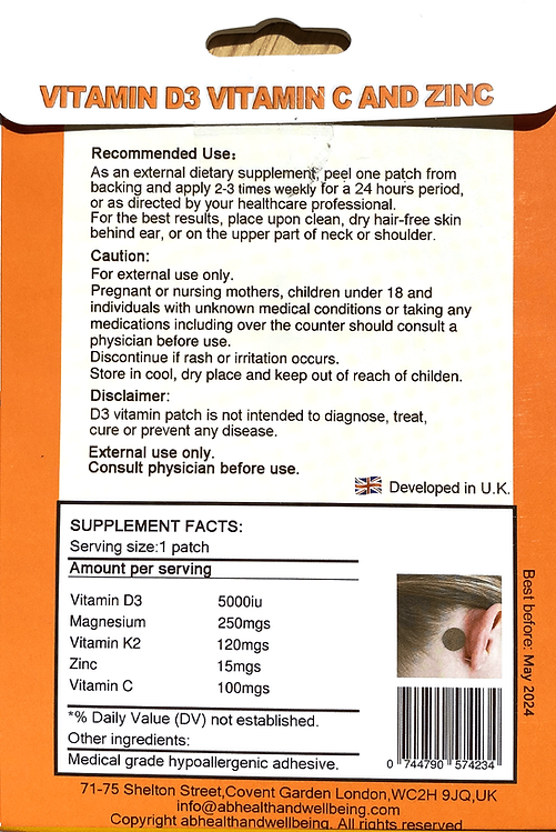 AB Health D3, C and Zinc Vitamin Patch - 16 discs (Org)