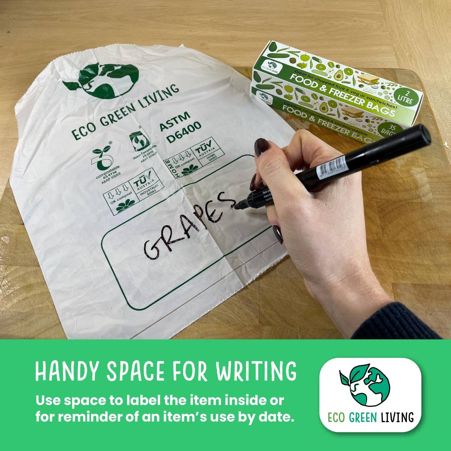 Eco Green Living Certified Compostable Food & Freezer Bags 4L - 25 Bags