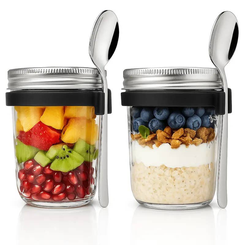 Volila Overnight Oat Jars with Lids - 350ML - Box of 2