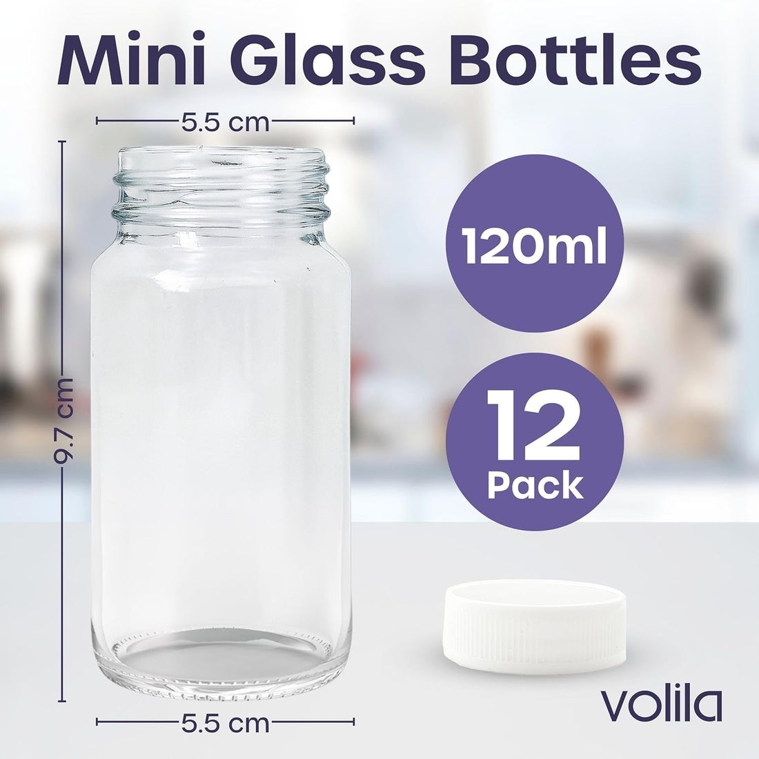 Volila Glass Shot Bottles with Lids - 120ML - Box of 12