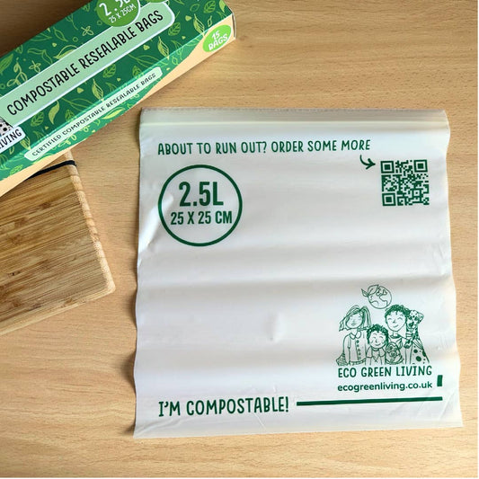 Eco Green Living Compostable Resealable Bags Large 2.5L - 15 Bags
