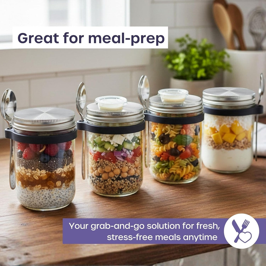 Volila Overnight Oat Jars with Lids - 350ML - Box of 2