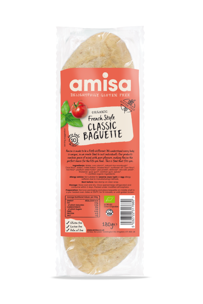 Amisa Organic Gluten Free French Style Classic Baguette - Case of 8 x 180G