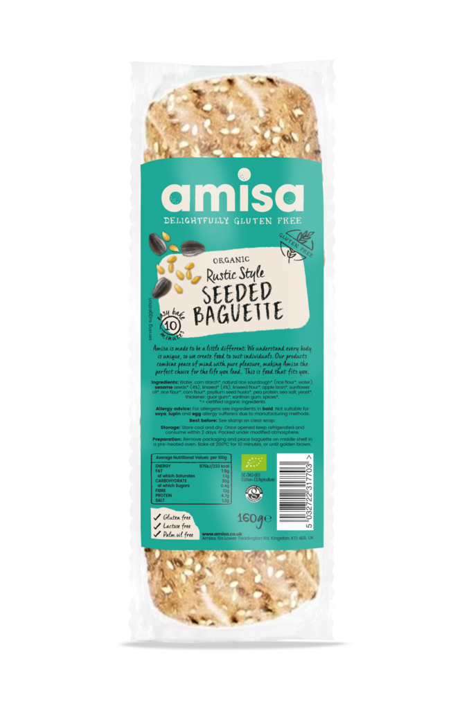 Amisa Organic Rustic Style Seeded Baguette - Case of 8 x 160G